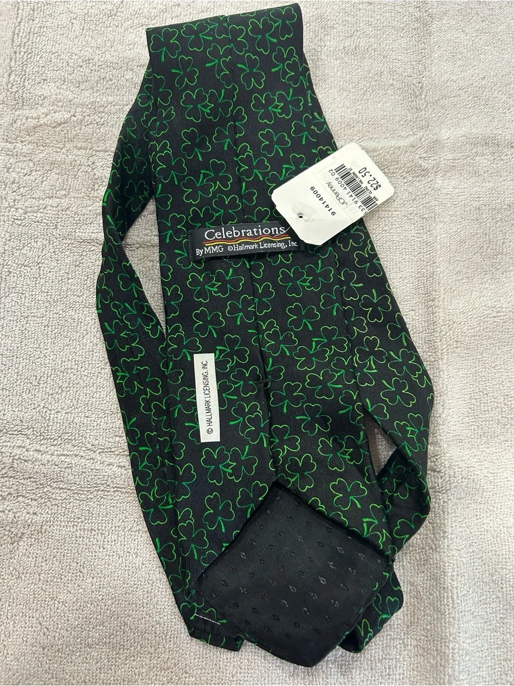 Hallmark Celebration Black with Shamrock St. Patrick's Day Silk Tie NWT